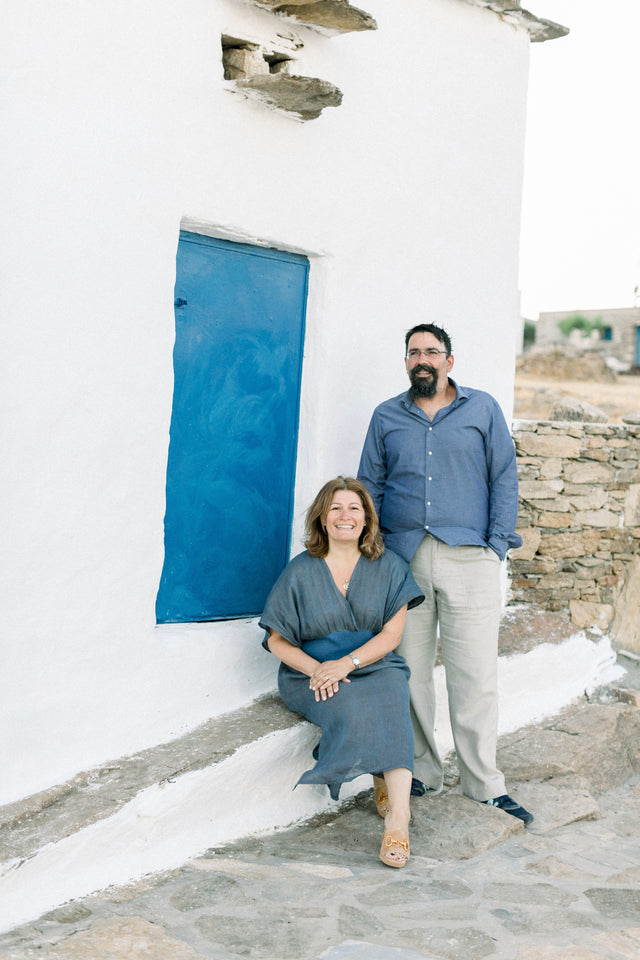 Stella and Nikos Manika, owners of The Secret View, an outdoor wedding venue in Paros, Greece